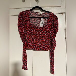 Miss Selfridge rose puff sleeve crop blouse (UK 8 / US 4)